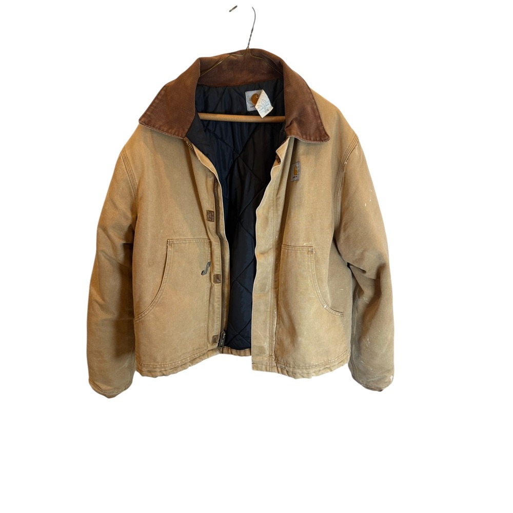 Carhartt Mens Sandstone Duck Chore Coat Jacket Corduroy Collar Workwear vintage